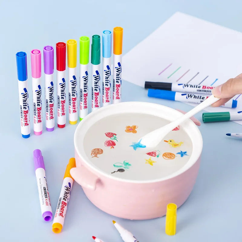 Water Floating Pen Magical Ink Pens With Spoon Floating Color Water Painting Floating Chalk Art Graffiti Drawing Set For Kids Leedoar