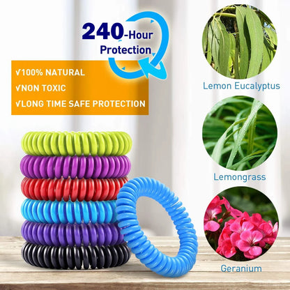 Waterproof DEET Free Citronella Mosquito Wristband Bracelets 10 Pack with 6 Patches for Kids Adults Outdoor and Indoor Leedoar