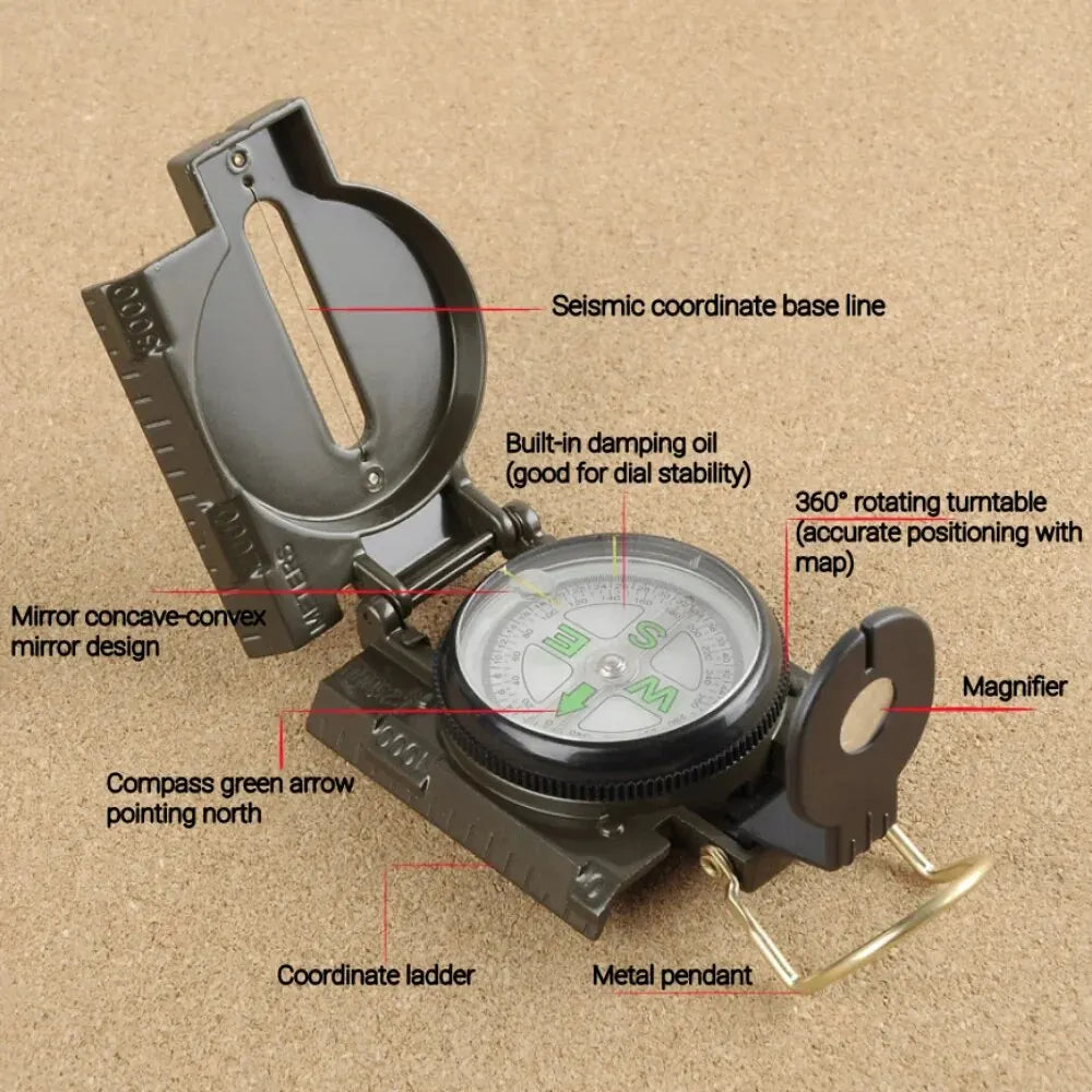 Waterproof High Precision Compass Outdoor Gadget Sports Hiking Mountaineering Professional Military Army Metal Sight Leedoar