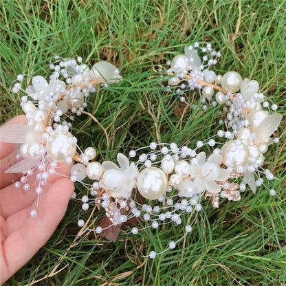 Acessório de casamento Coroa de noiva Cabelo Jóias de cristal Tiara com pérolas Flores Coroa de casamento Floral Pérola Faixa de cabeça de noiva 