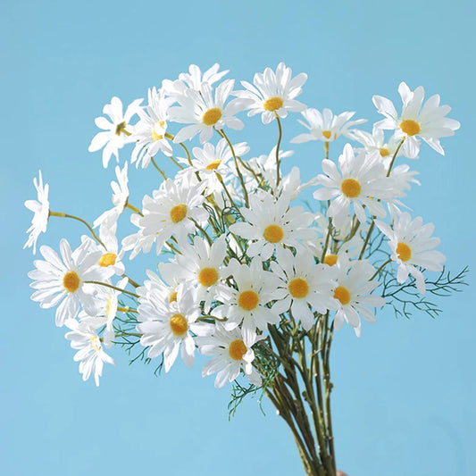 Margaridas brancas flores artificiais buquê de galhos longos festa de família decoração de casamento faça você mesmo flor artificial de seda nupcial 