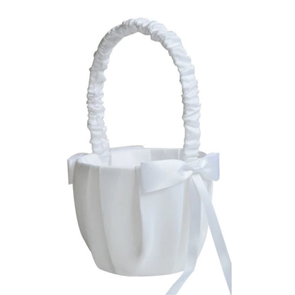 White Flower Girls Basket Pearl Simple Wedding Basket For Flower Bride/Kids Hand Held Wedding Ceremony Party Decorations