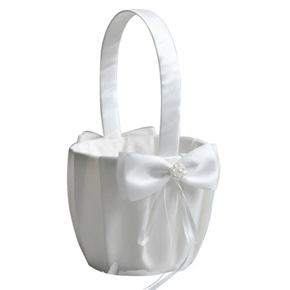 White Flower Girls Basket Pearl Simple Wedding Basket For Flower Bride/Kids Hand Held Wedding Ceremony Party Decorations