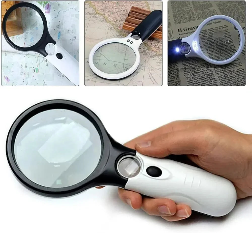 White Magnifying Glass Handheld 45X Magnifier With 3 LED Light For Reading Magnifying Glass Jewelry Loupe Leedoar