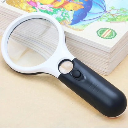 White Magnifying Glass Handheld 45X Magnifier With 3 LED Light For Reading Magnifying Glass Jewelry Loupe Leedoar