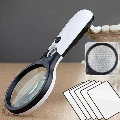 White Magnifying Glass Handheld 45X Magnifier With 3 LED Light For Reading Magnifying Glass Jewelry Loupe Leedoar