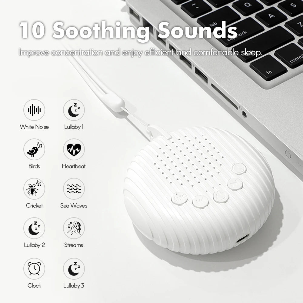 White Noise Sound Machine Portable Baby Sleep Machine 10 Soothing Sounds Volume Adjustable Built-in Rechargeable Battery USB