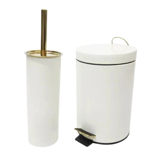 White and Gold Bathroom Set-Trash with Pedal + Sanitary Brush-By Finceza