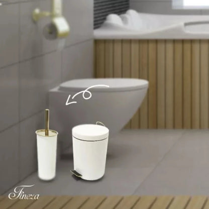 White and Gold Bathroom Set-Trash with Pedal + Sanitary Brush-By Finceza