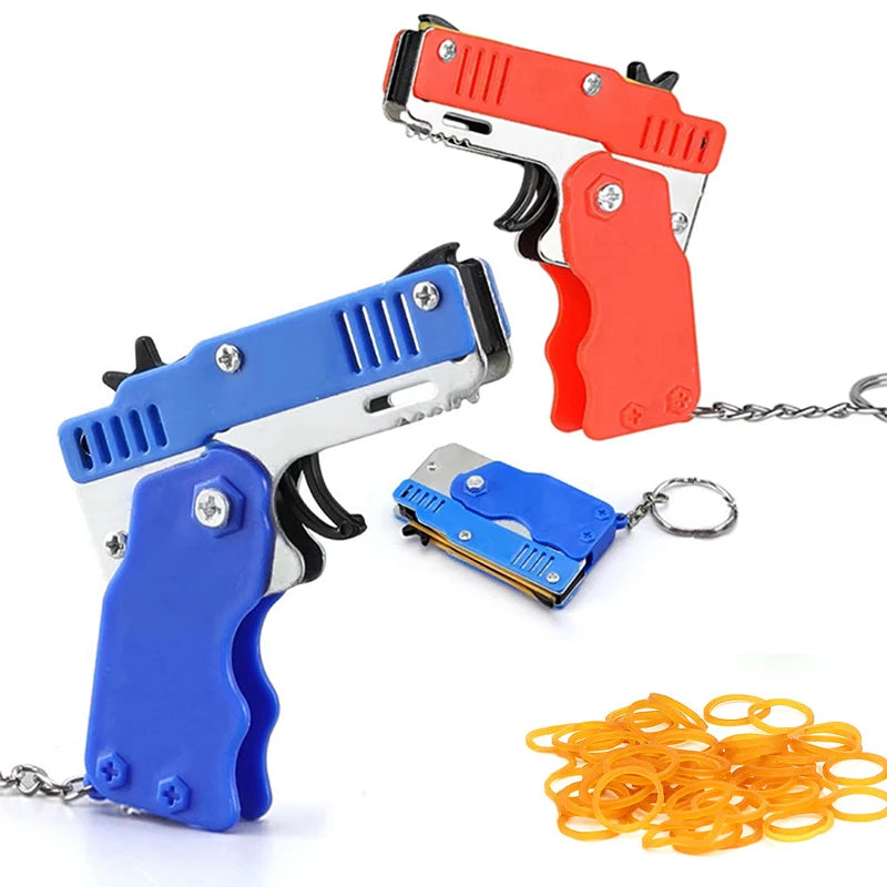 Wholesale Mini Rubber Bands Shoot Gun Alloy Material Multi Function 6 Colors Key Chain Collapsible Funny Mini Gun Toys For Kids Leedoar