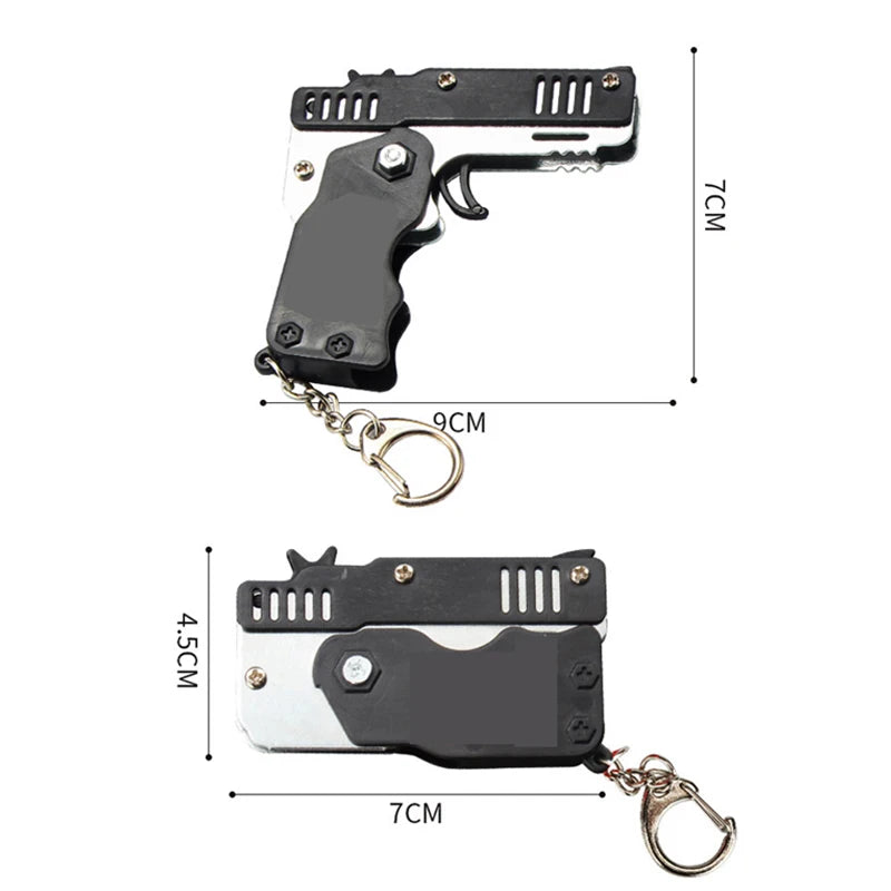 Wholesale Mini Rubber Bands Shoot Gun Alloy Material Multi Function 6 Colors Key Chain Collapsible Funny Mini Gun Toys For Kids Leedoar