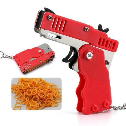 Wholesale Mini Rubber Bands Shoot Gun Alloy Material Multi Function 6 Colors Key Chain Collapsible Funny Mini Gun Toys For Kids Leedoar