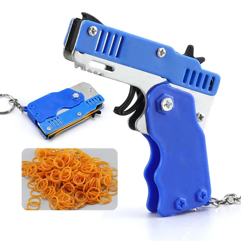 Wholesale Mini Rubber Bands Shoot Gun Alloy Material Multi Function 6 Colors Key Chain Collapsible Funny Mini Gun Toys For Kids Leedoar