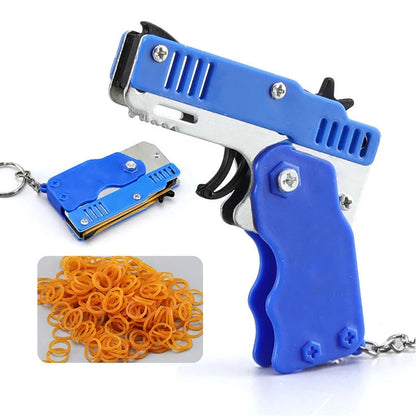 Wholesale Mini Rubber Bands Shoot Gun Alloy Material Multi Function 6 Colors Key Chain Collapsible Funny Mini Gun Toys For Kids Leedoar