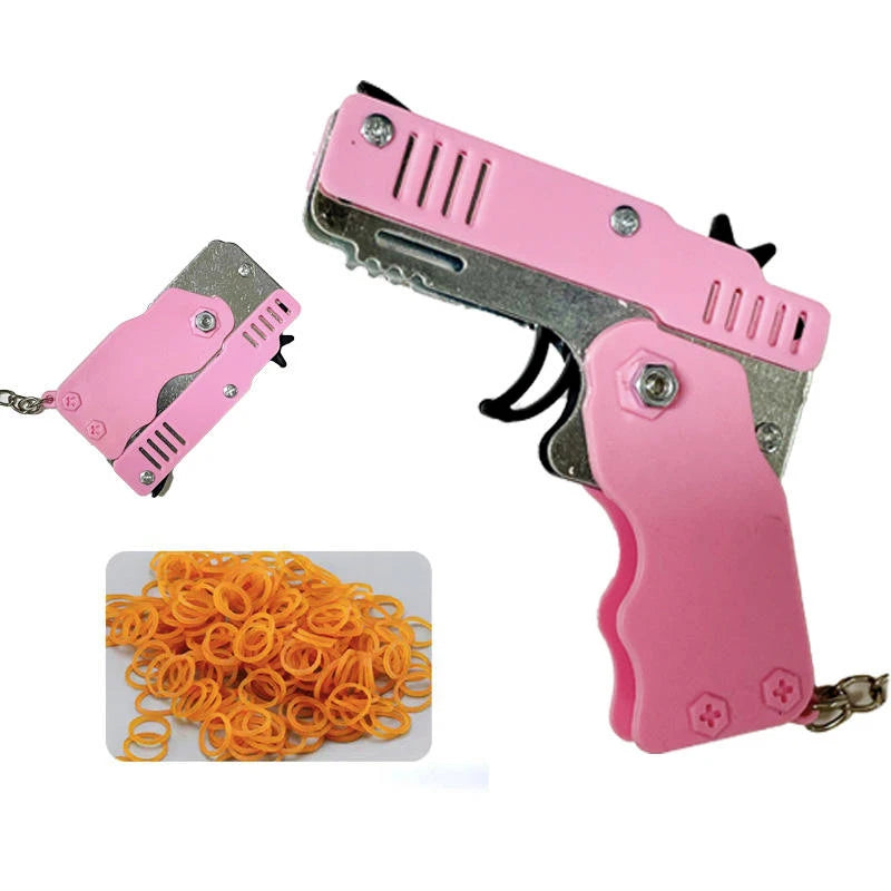 Wholesale Mini Rubber Bands Shoot Gun Alloy Material Multi Function 6 Colors Key Chain Collapsible Funny Mini Gun Toys For Kids Leedoar