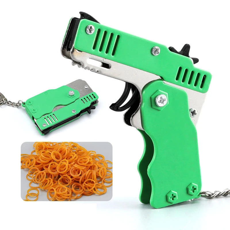 Wholesale Mini Rubber Bands Shoot Gun Alloy Material Multi Function 6 Colors Key Chain Collapsible Funny Mini Gun Toys For Kids Leedoar