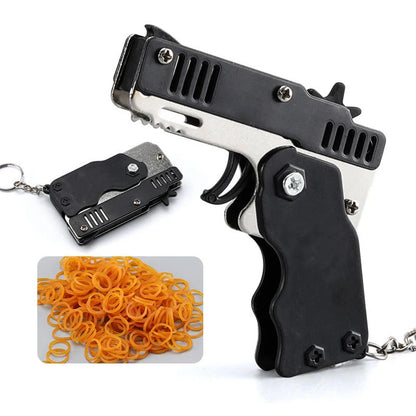 Wholesale Mini Rubber Bands Shoot Gun Alloy Material Multi Function 6 Colors Key Chain Collapsible Funny Mini Gun Toys For Kids Leedoar