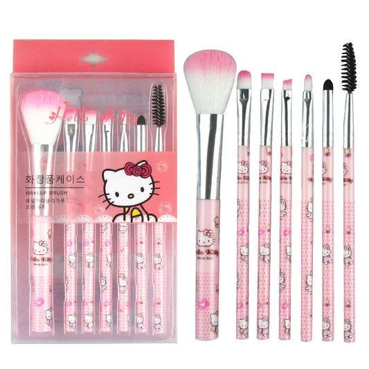 Venta al por mayor, juego de brochas de belleza Sanrio Anime, herramientas de maquillaje de Hello Kitty, 7 piezas, para principiantes, brocha para rubor, cejas, labios, sombras de ojos, herramientas de belleza 