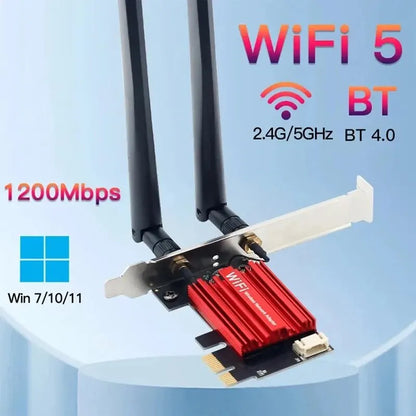 WiFi 5 PCI-E Wireless Adapter Network Card AC1200 Dual Band 2.4G/5GHz 802.11AC For Bluetooth 4.0 Desktop Laptop Windows 10 Leedoar