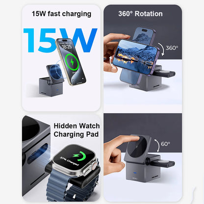 WiWU 3 in 1 Wireless Charger for iPhone 16 15 14 13 12 Universal Smart Charger for iWatch Earphone Mobile Phone Stand Charging Leedoar