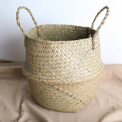 Cesta de mimbre plegable para juguetes, cesta de ratán para guardar algas marinas, cesta tejida para la colada, maceta para plantas y jardín del hogar 