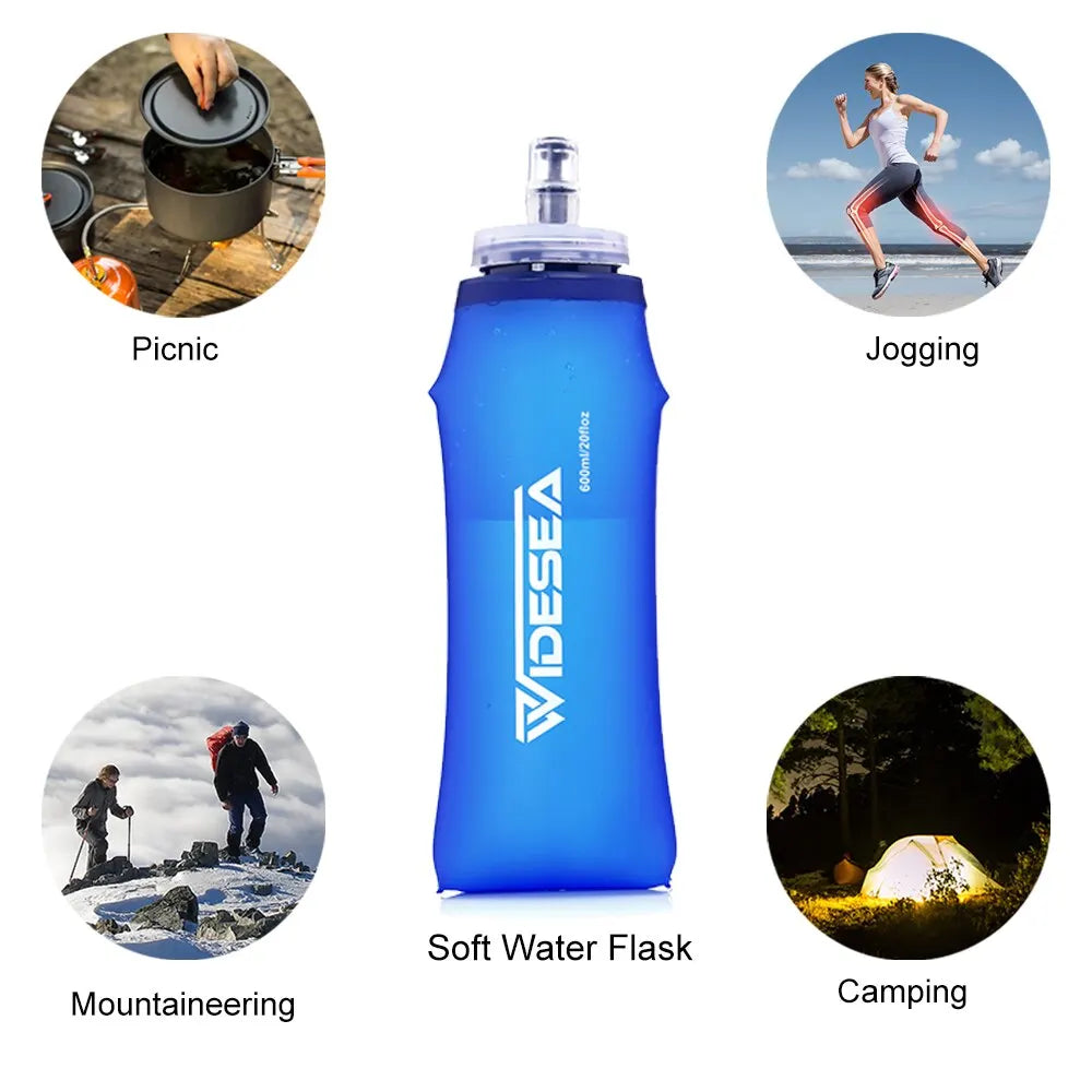 Widesea Camping 600ml Garrafa de Água Macia Esporte Beber Bolsa Dobrável Frasco Ao Ar Livre Corrida Hidratação Pacote Cintura Bicicleta BPA Livre 