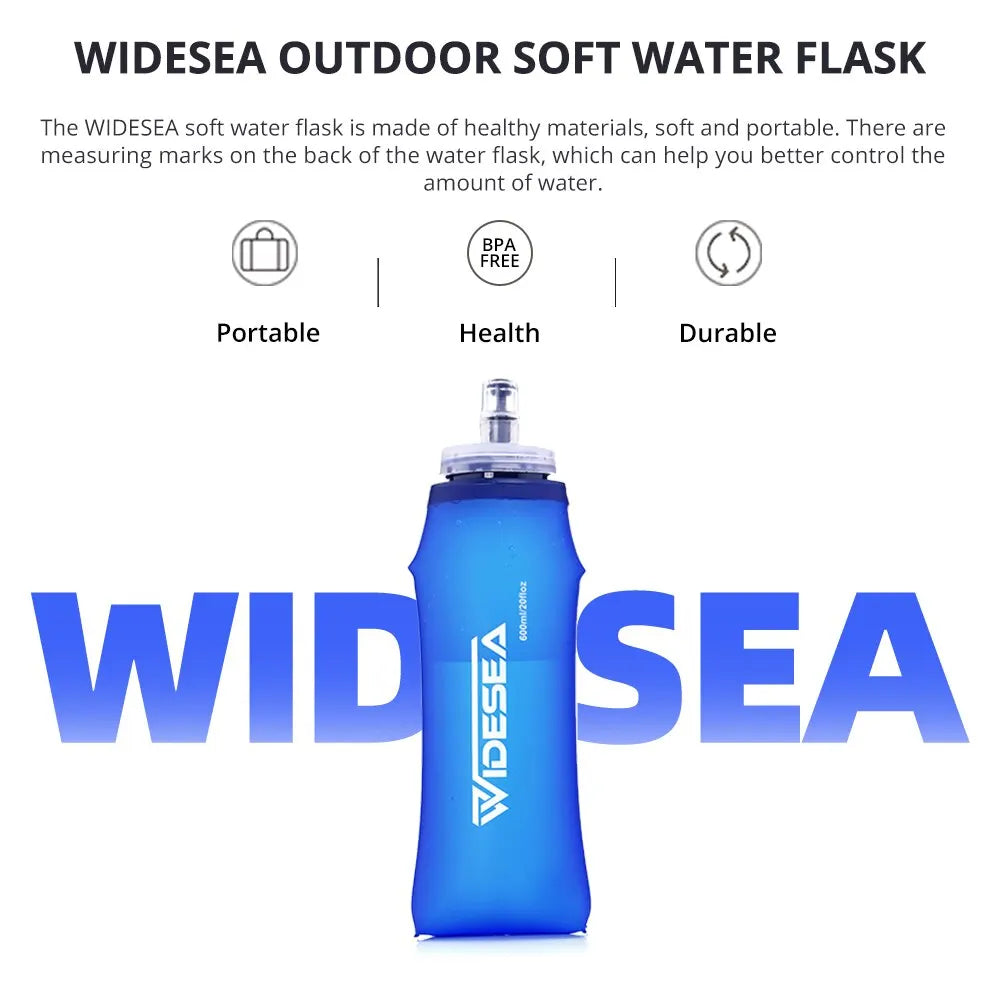 Widesea Camping 600ml Garrafa de Água Macia Esporte Beber Bolsa Dobrável Frasco Ao Ar Livre Corrida Hidratação Pacote Cintura Bicicleta BPA Livre 