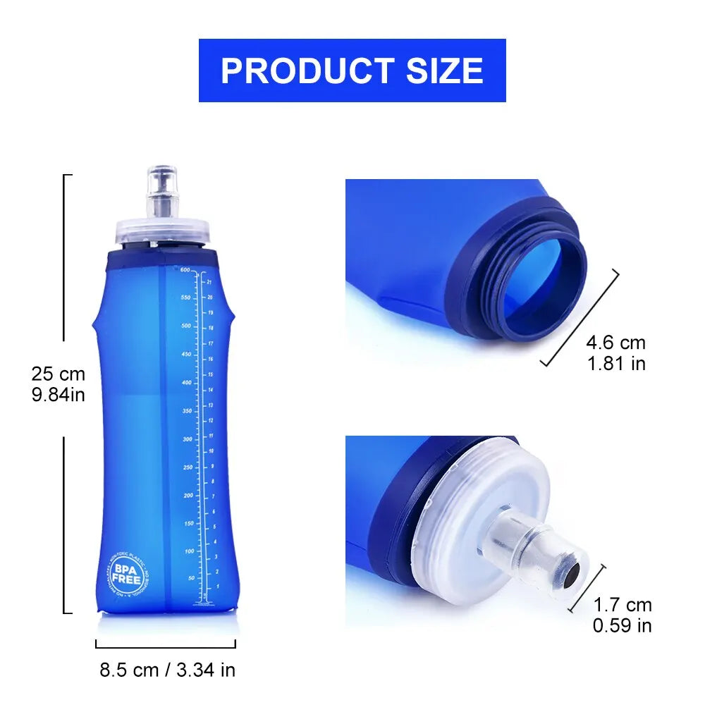 Widesea Camping 600ml Garrafa de Água Macia Esporte Beber Bolsa Dobrável Frasco Ao Ar Livre Corrida Hidratação Pacote Cintura Bicicleta BPA Livre 