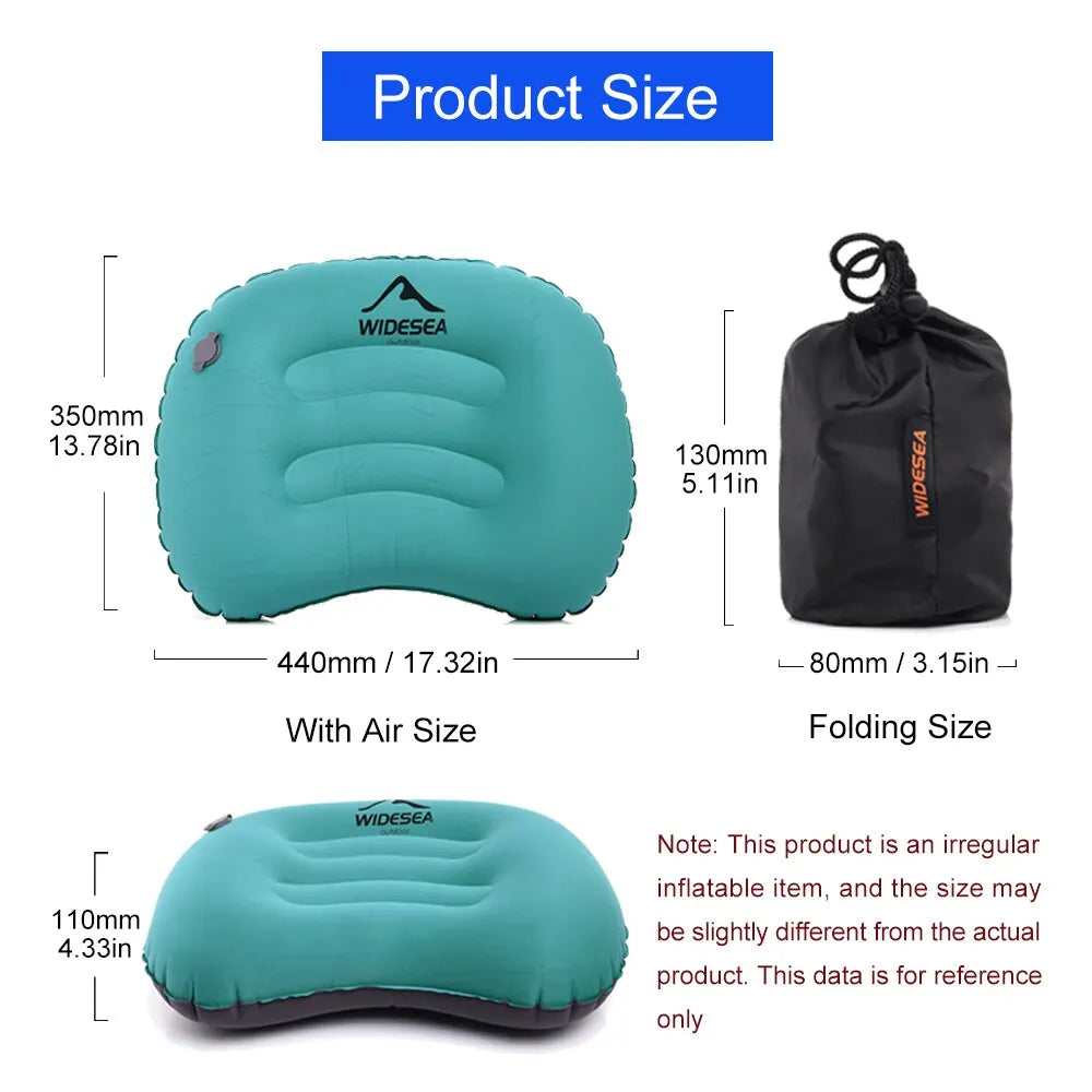 Widesea Portable Inflatable Pillow Camping Equipment Compressible Folding Air Cushion Outdoor Protective Tourism Sleeping Gear Leedoar