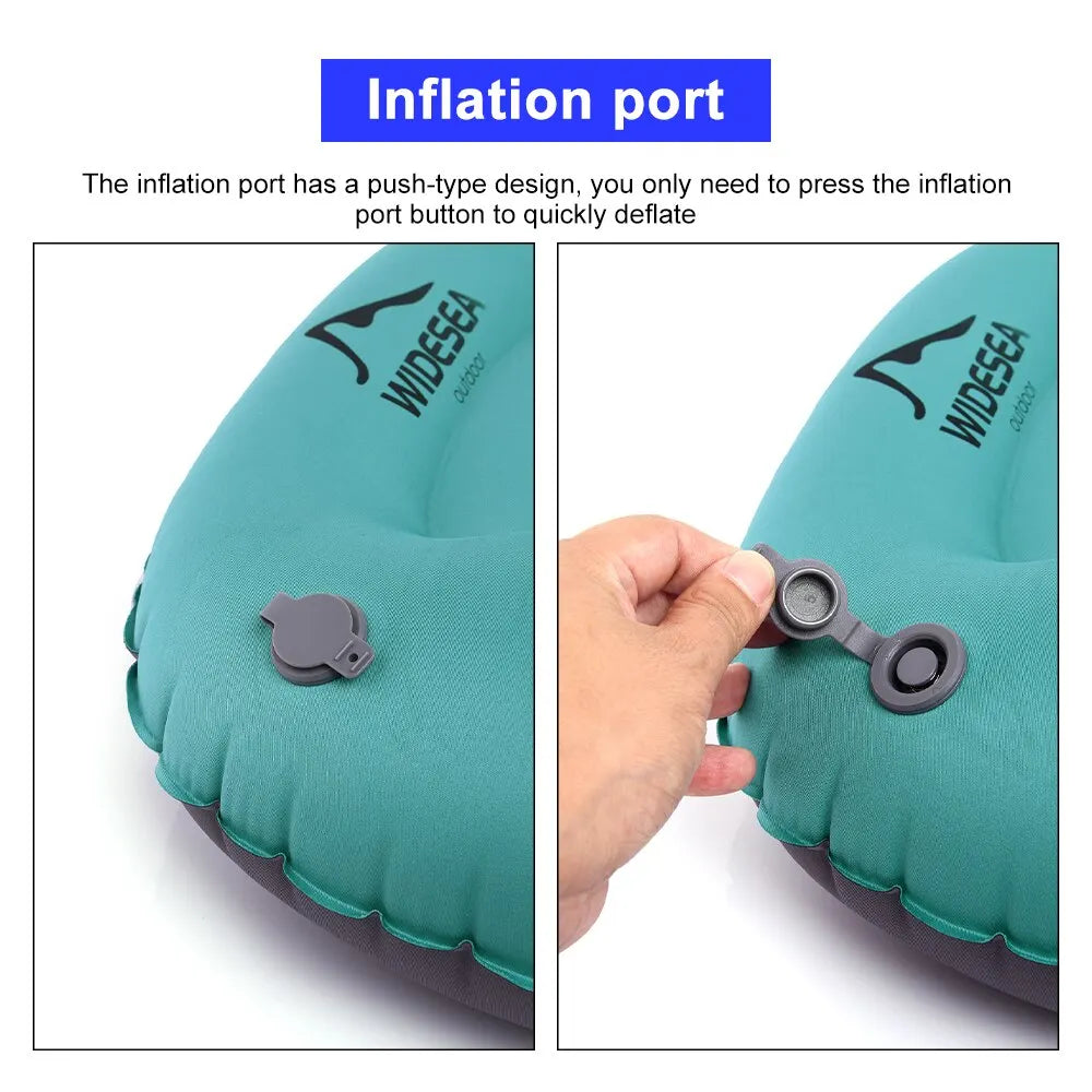 Widesea Portable Inflatable Pillow Camping Equipment Compressible Folding Air Cushion Outdoor Protective Tourism Sleeping Gear Leedoar