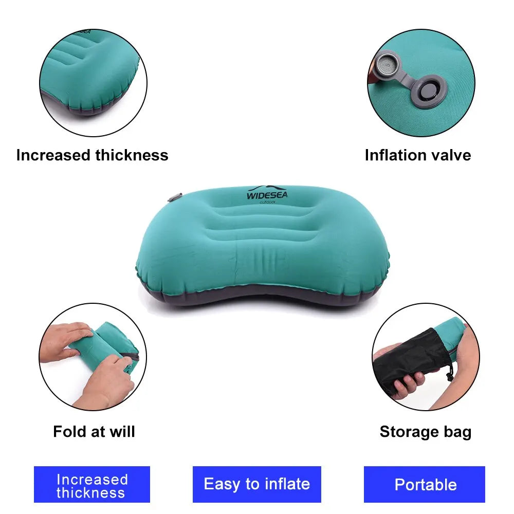 Widesea Portable Inflatable Pillow Camping Equipment Compressible Folding Air Cushion Outdoor Protective Tourism Sleeping Gear Leedoar