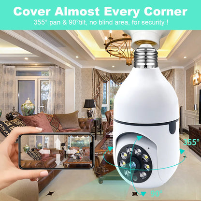 Wifi 3MP E27 Bulb Surveillance Camera Indoor 4X Digital Zoom AI Human Detect Full Color Night Vision Wireless Cameras Smart Home Leedoar