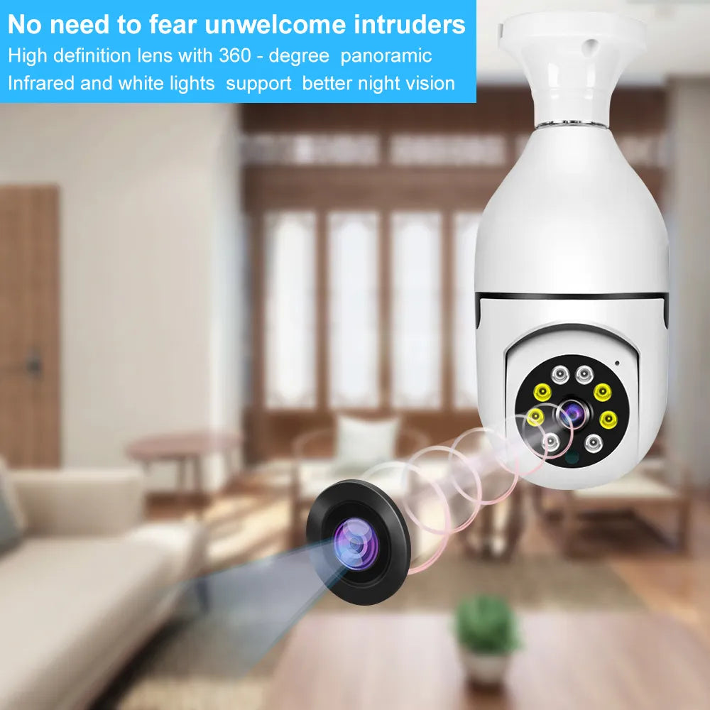 Wifi 3MP E27 Bulb Surveillance Camera Indoor 4X Digital Zoom AI Human Detect Full Color Night Vision Wireless Cameras Smart Home Leedoar