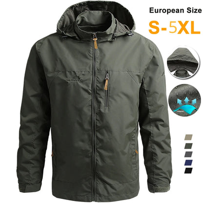 Windbreaker Men Tactical Jacket Waterproof Outdoor Hooded Coat Sports Military European Size S-5XL Field Climbing Thin Outwear Leedoar