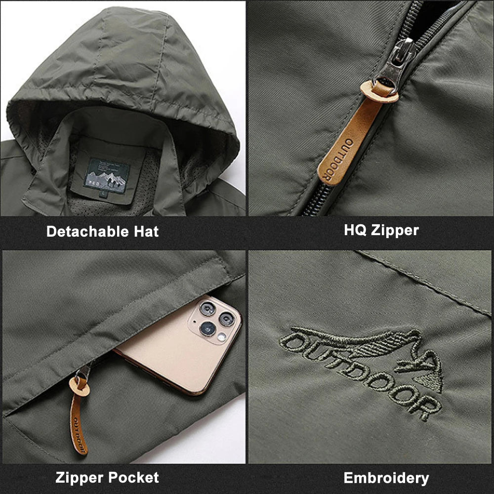 Windbreaker Men Tactical Jacket Waterproof Outdoor Hooded Coat Sports Military European Size S-5XL Field Climbing Thin Outwear Leedoar