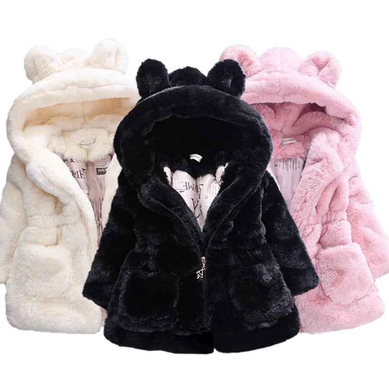 Winter Baby Kids Jacket For Girls Coats Faux Fur Thick Warm Snowsuit Hooded Parka Toddler Children Outerwear Clothing