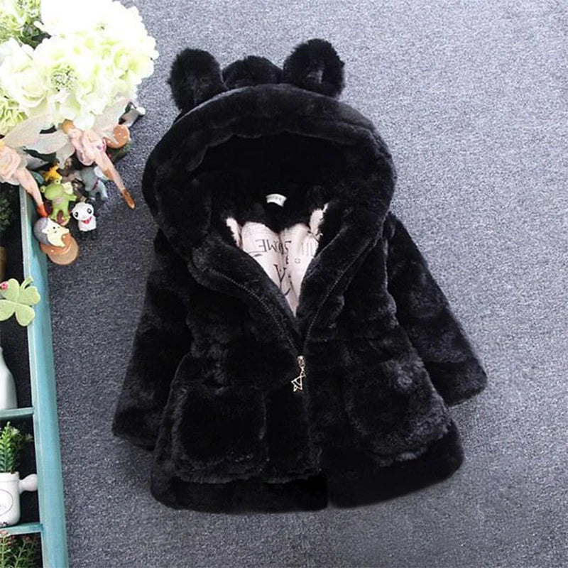 Winter Baby Kids Jacket For Girls Coats Faux Fur Thick Warm Snowsuit Hooded Parka Toddler Children Outerwear Clothing