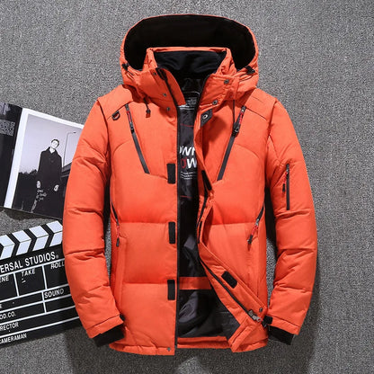 Winter Mens White Duck Down Jacket Warm Hooded Thick Slim Fit Puffer Jacket Coat Male Casual High Quality Overcoat Thermal Leedoar