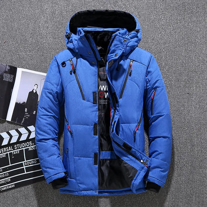 Winter Mens White Duck Down Jacket Warm Hooded Thick Slim Fit Puffer Jacket Coat Male Casual High Quality Overcoat Thermal Leedoar