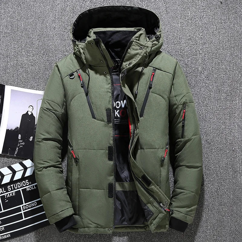 Winter Mens White Duck Down Jacket Warm Hooded Thick Slim Fit Puffer Jacket Coat Male Casual High Quality Overcoat Thermal Leedoar