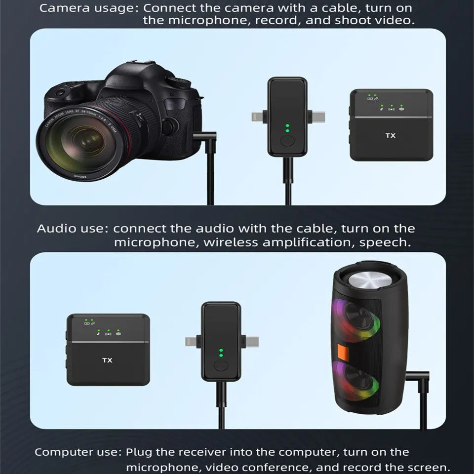 Microfone de lapela sem fio com cabo de áudio de 3,5 mm, microfone de lapela para câmera, smartphone, placa de som, microfone de gravação para YouTube 