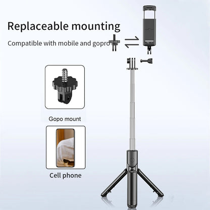 Wireless Selfie Stick Tripod Stand with Detachable Remote for iPhone Mobile Phone Tiktok Live Streaming Leedoar