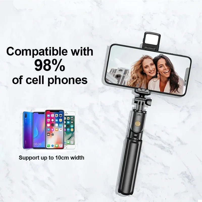 Suporte de tripé sem fio para selfie com controle remoto Bluetooth leve e extensível para iPhone, celular, Tiktok, transmissão ao vivo 