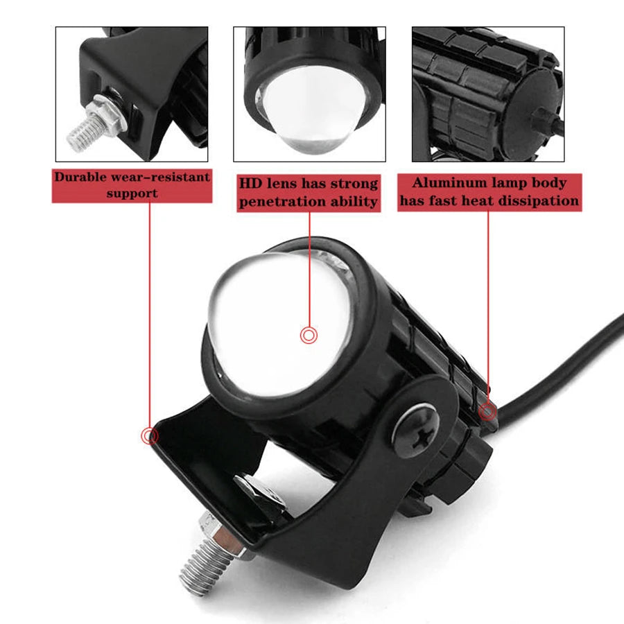 With Switch 2 PCS Super Bright Motorcycle LED Explorers Headlight Projector Fisheye Lens LED Moto Fog Auxiliary Motorcycle Headl Leedoar