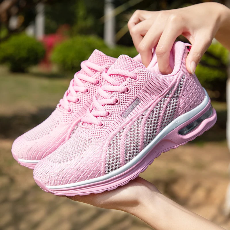 Women Running Shoes Ladies Breathable Sneakers Mesh Air Cushion Tennis Women's Sports Shoes Outdoor Lace Up Training Shoes Leedoar