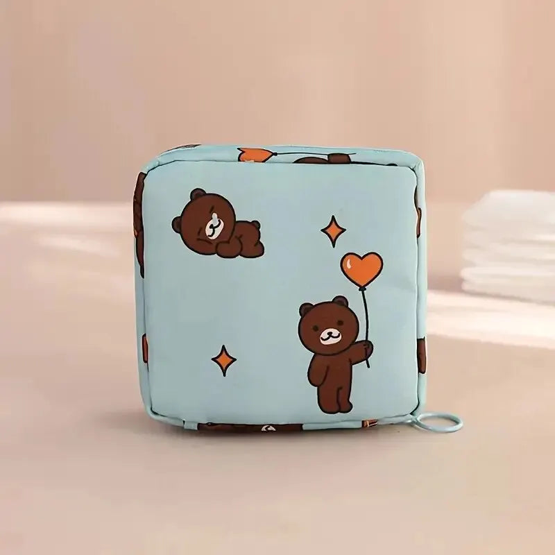 Women Sanitary Napkin Tampon Storage Bag Portable Waterproof Organizer Pouch Cartoon Pattern Sanitary Napkin Bag Leedoar