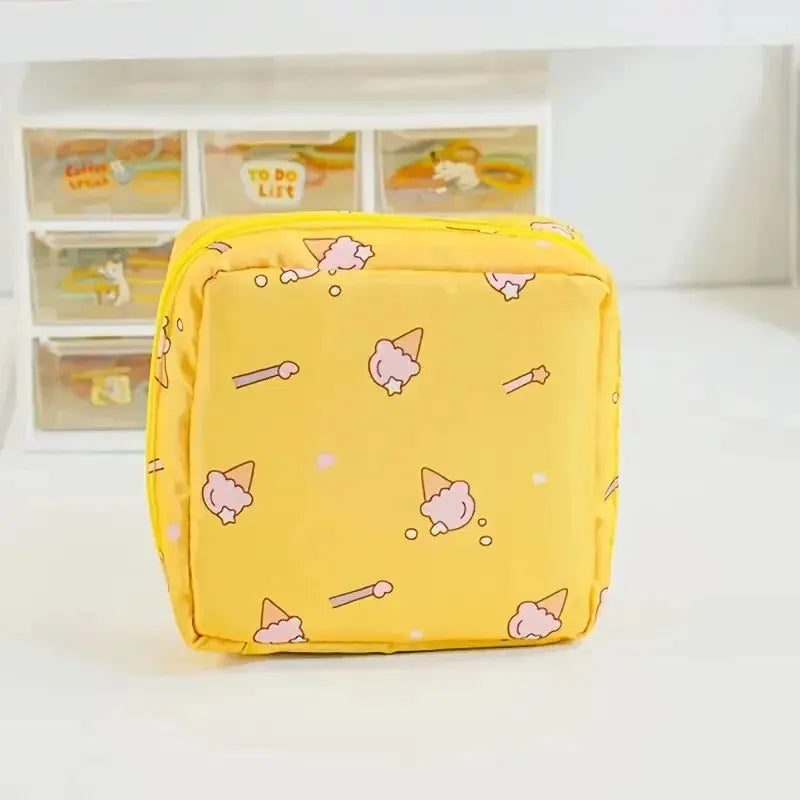 Women Sanitary Napkin Tampon Storage Bag Portable Waterproof Organizer Pouch Cartoon Pattern Sanitary Napkin Bag Leedoar