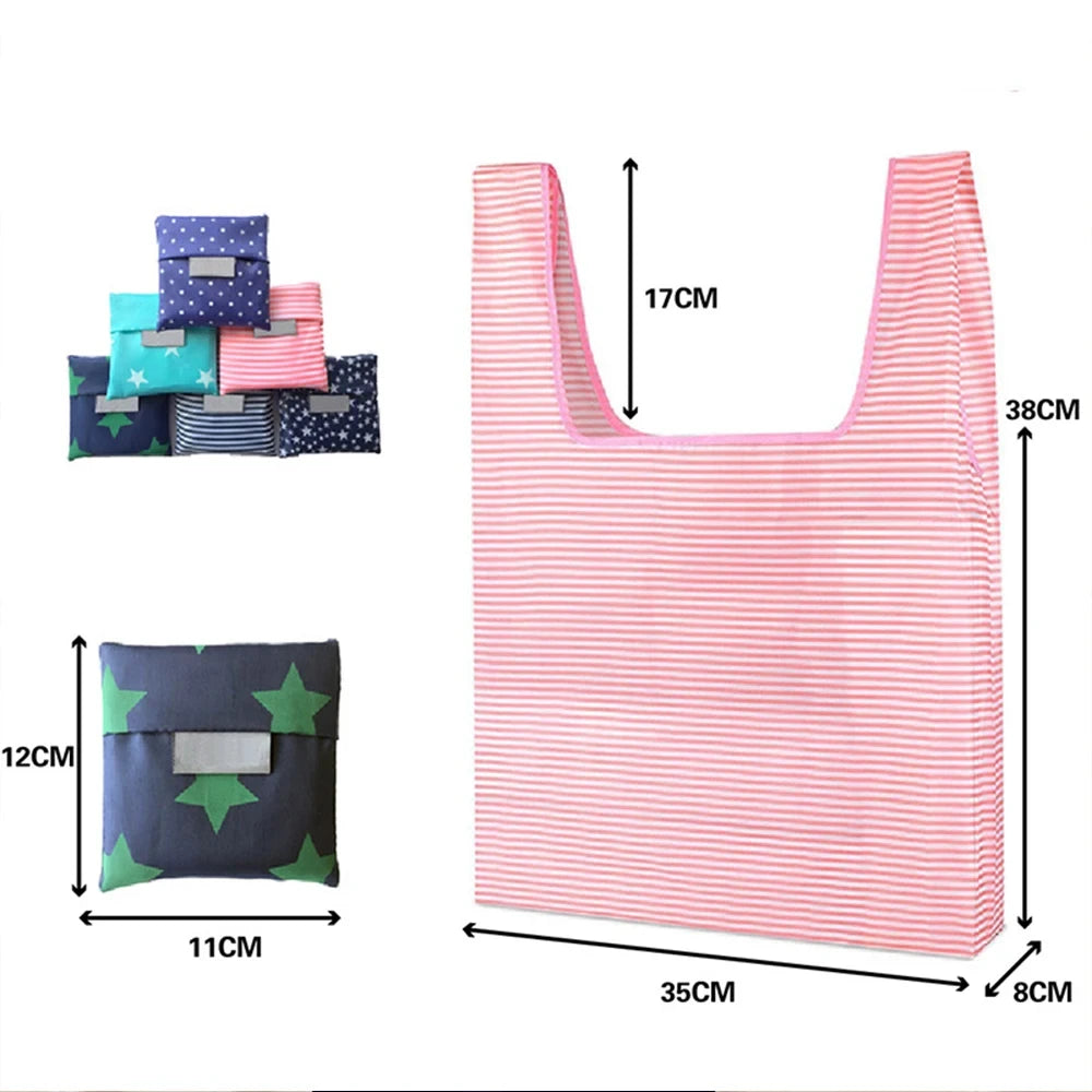 Women Shopping Bags Hot Creative Environmental Storage Bag Fashion Printing Foldable Green Tote Folding Pouch Handbags Storage Leedoar