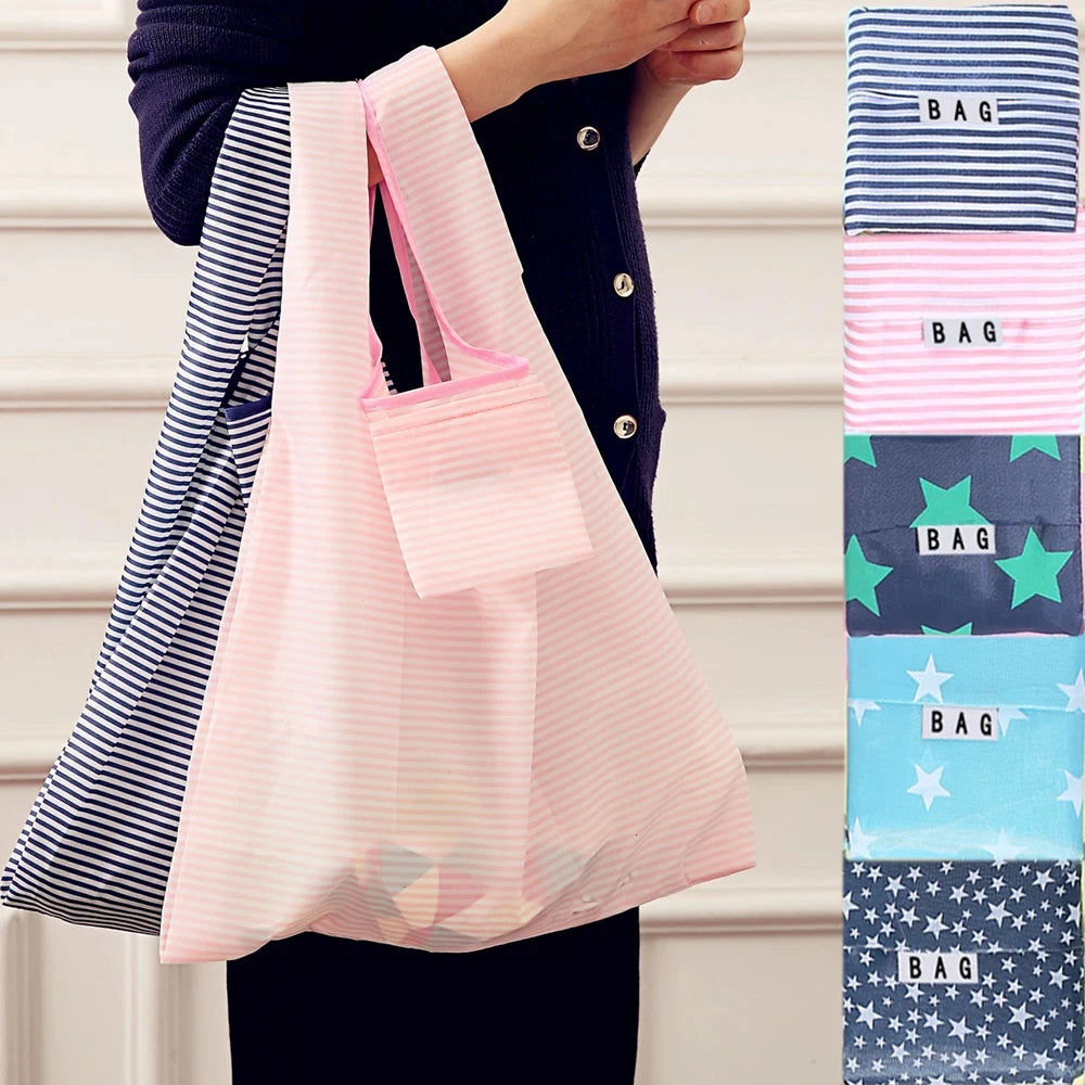 Women Shopping Bags Hot Creative Environmental Storage Bag Fashion Printing Foldable Green Tote Folding Pouch Handbags Storage Leedoar