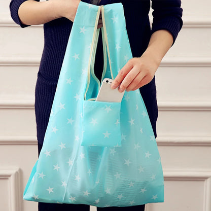 Women Shopping Bags Hot Creative Environmental Storage Bag Fashion Printing Foldable Green Tote Folding Pouch Handbags Storage Leedoar